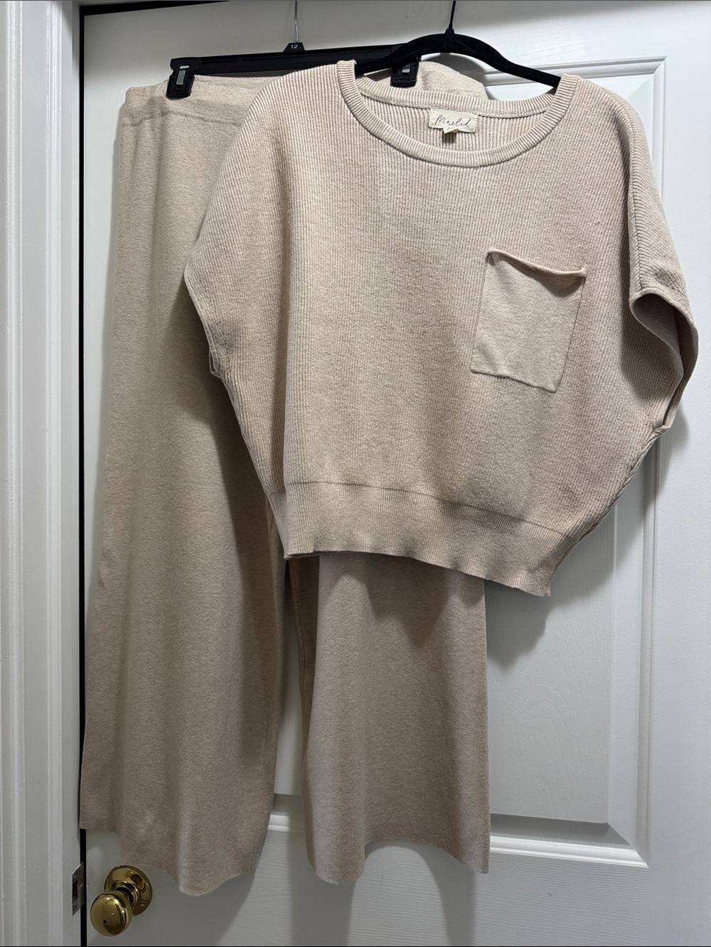 Marled Beige Knit Two-Piece Lounge Set